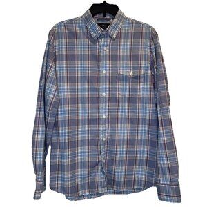 1901 Slim Fit Men’s Fairview Wash Blue IPlaid Button Up Shirt Sz L